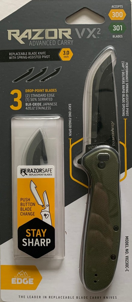Outdoor Edge, Razor VX2, Folding Knife, Replaceable 3" Blade,  7.3" Overall Leng