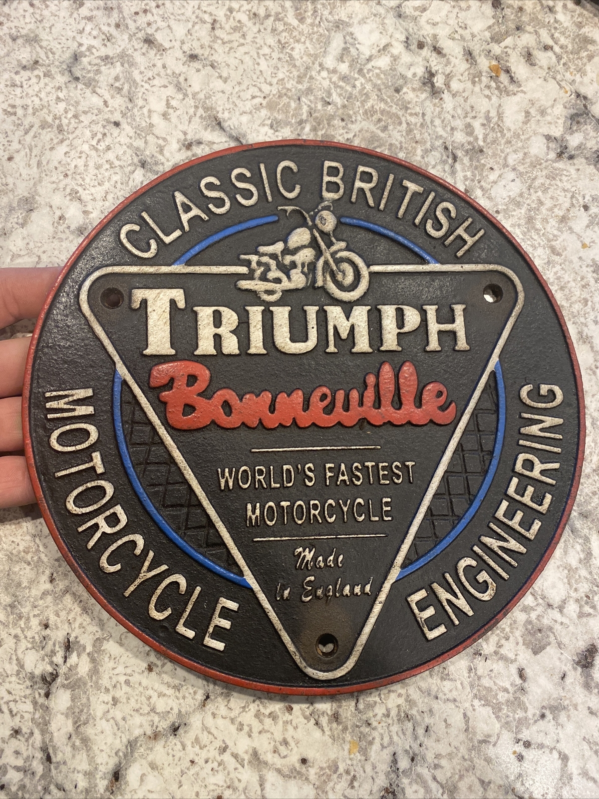 Triumph Bonneville Motorcycle Sign Cast Iron Plaque Fatboy Rider UK Home Decor