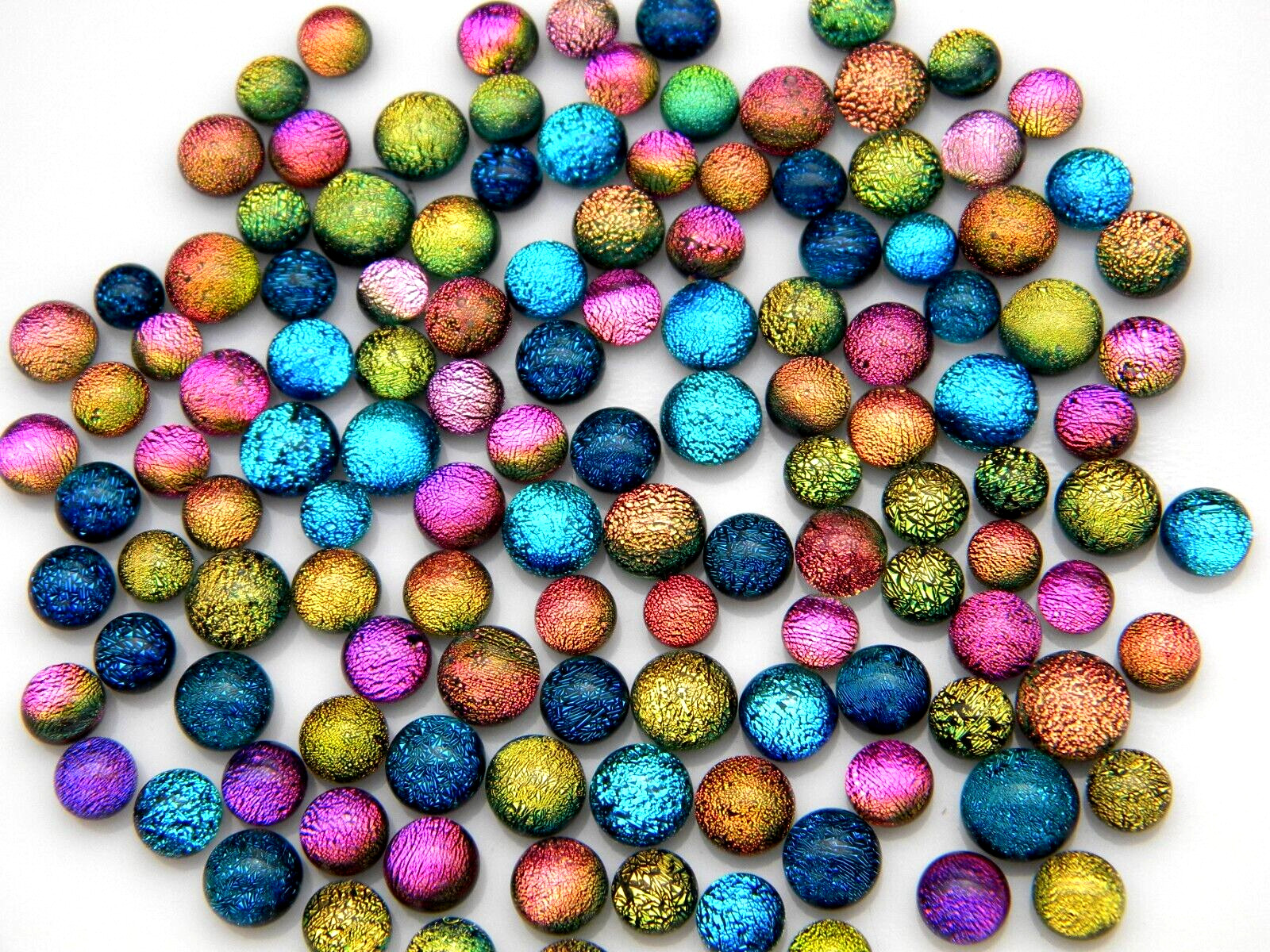 (CLEAR GLASS ON TOP) TINY DOTS Lot of 100 pcs DICHROIC FUSED GLASS CABS (COE 90)
