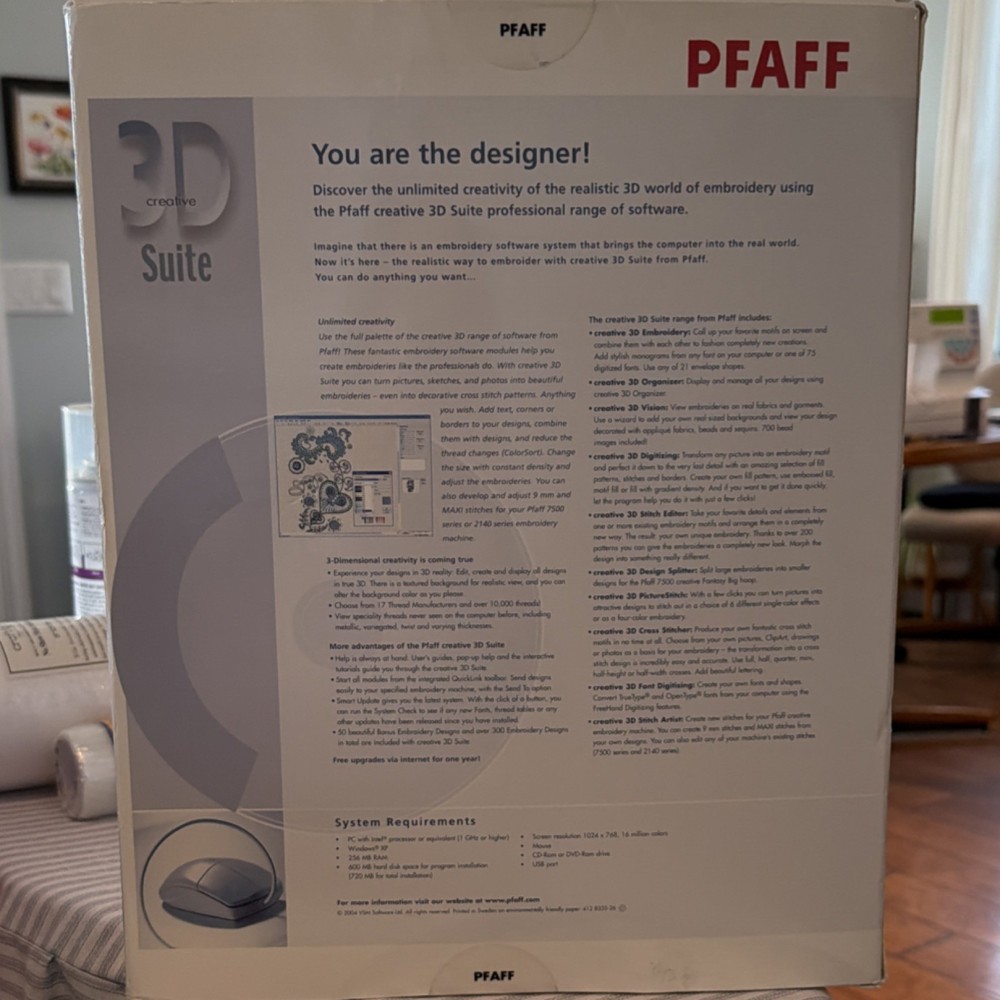 PFAFF 3D Creative Suite Embroidery Machine Digitizing Software