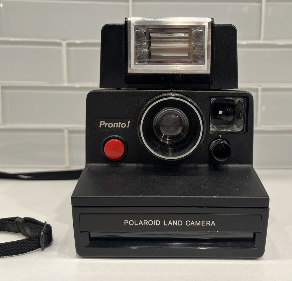 Vintage Polaroid Pronto Land Camera w/Strap + ITT MagicFlash - UNTESTED