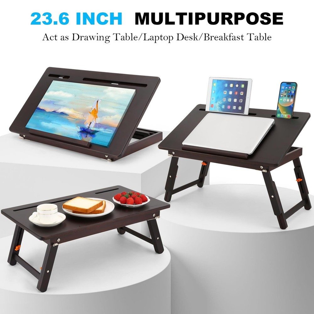Drawing Table Foldable Drafting Desk with Adjustable Height & Angle Bamboo Dr...