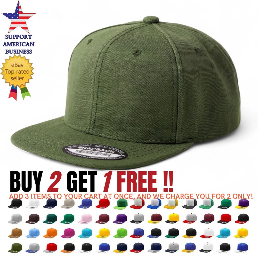 Blank Snapback Hat Adjustable Flat Bill Baseball Cap Trucker Solid Colors Men