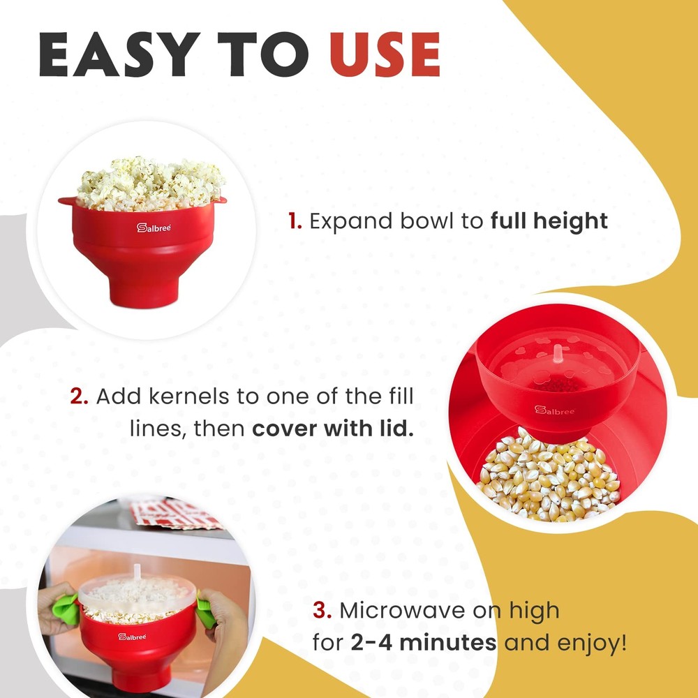 The Original Salbree Collapsible Silicone Microwave Popcorn 16 Cup, Ruby Red