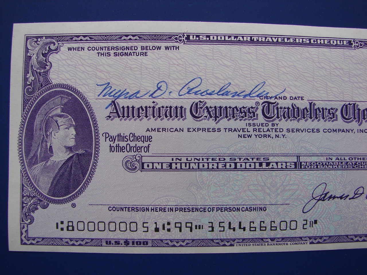 Vintage American Express Travelers Check Cheque $100 US Dollars Unused MINTY 600