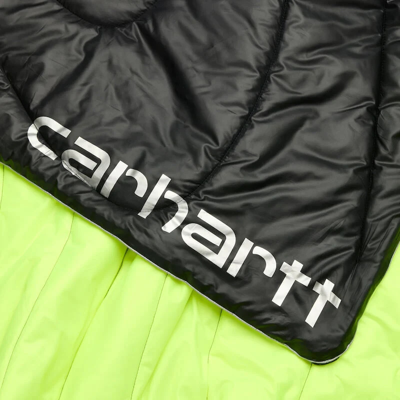 New RUMPL X CARHARTT ORIGINAL PUFFY Black Lime Camping quilted BLANKET 52 X 75