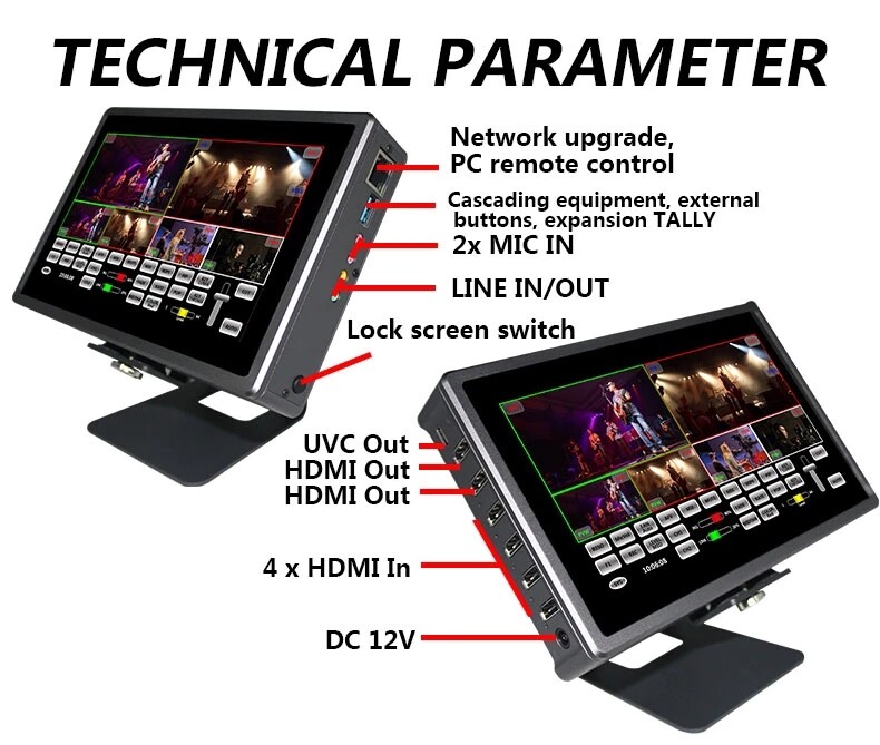 DeviceWell HDS8107 7inch 4*HDMI-Compatible Video Switcher Multiple Touch-Screen