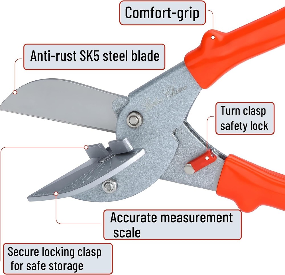 Multi Angle Miter Shears, Adjustable at 45 To 135° Safety Lock Cutting Tool