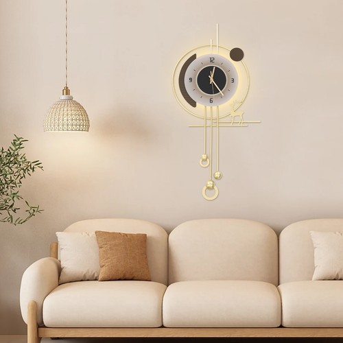 Elegant Gold Wall Clock with LED Light, Modern Design for Home Decor
