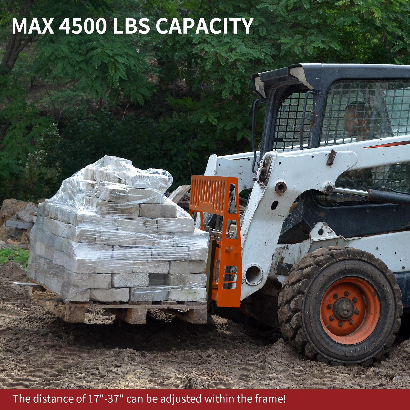 48" Skid Steer Pallet Fork Frame Orange Attachment W/ Heavy-Duty Blades 4500lbs