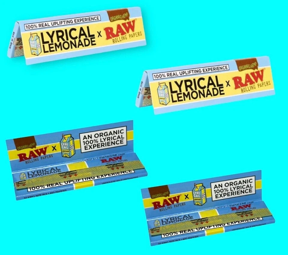 🤤 5 X RAW LYRICAL LEMONADE KING SIZE WIDE ORGANIC HEMP ROLLING PAPERS 🔥 NEW 🔥
