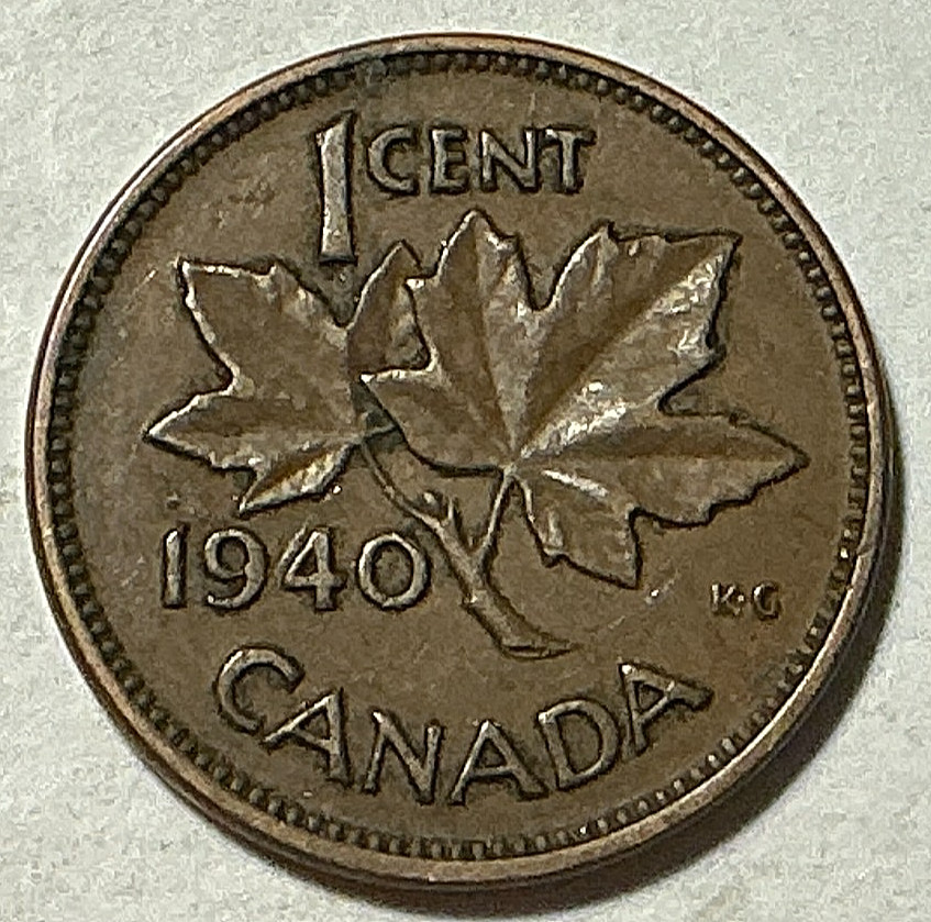 1940 (no mintmark) Canada Cent KM# 32