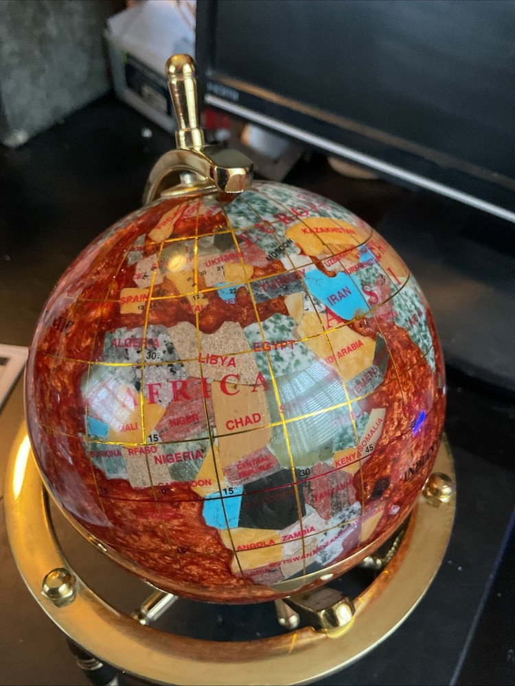 7 1/2” Tall Handcrafted Gemstone World Globe