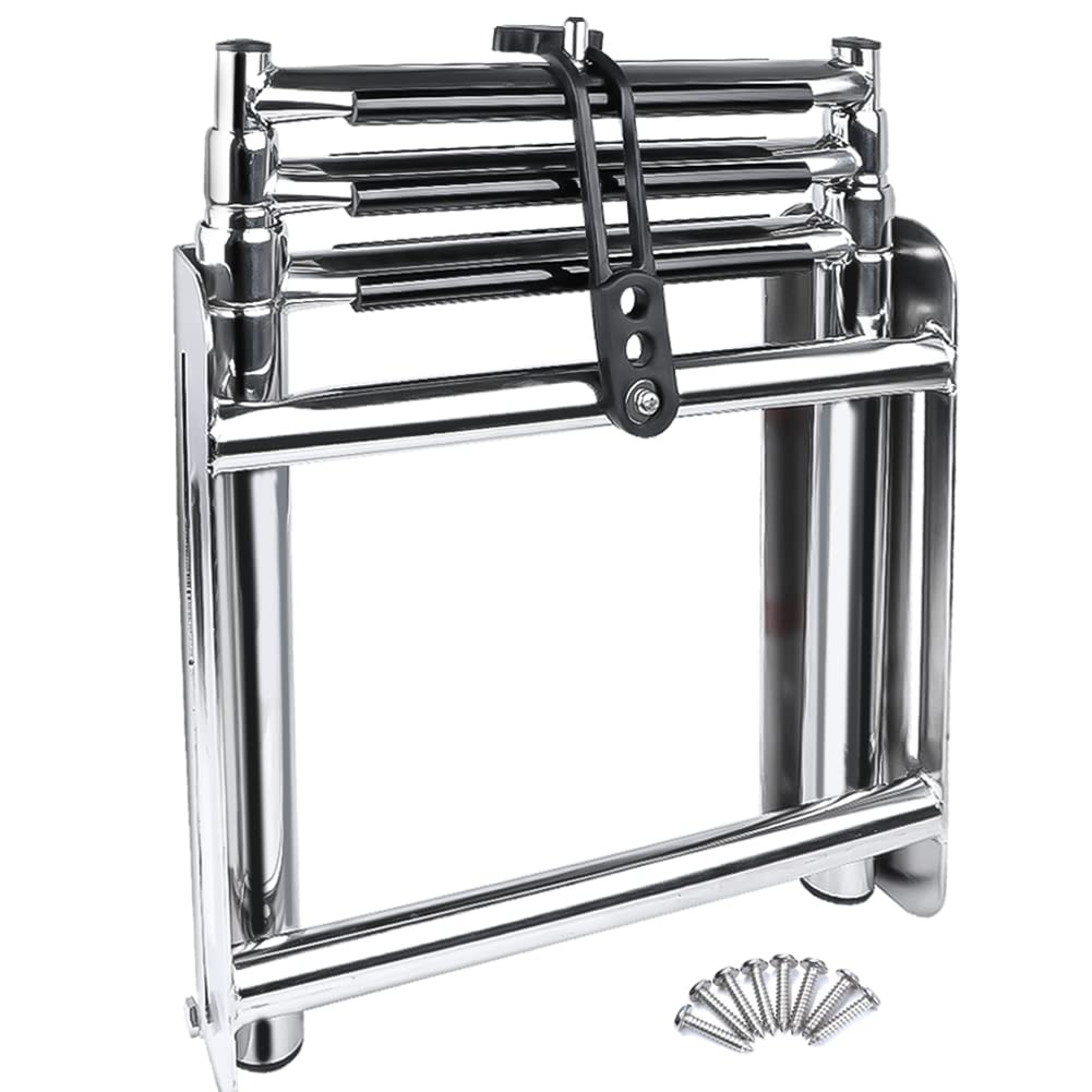 Pontoon Boat Ladder,3 Step Telescoping Ladder Under Platform Slide Silver