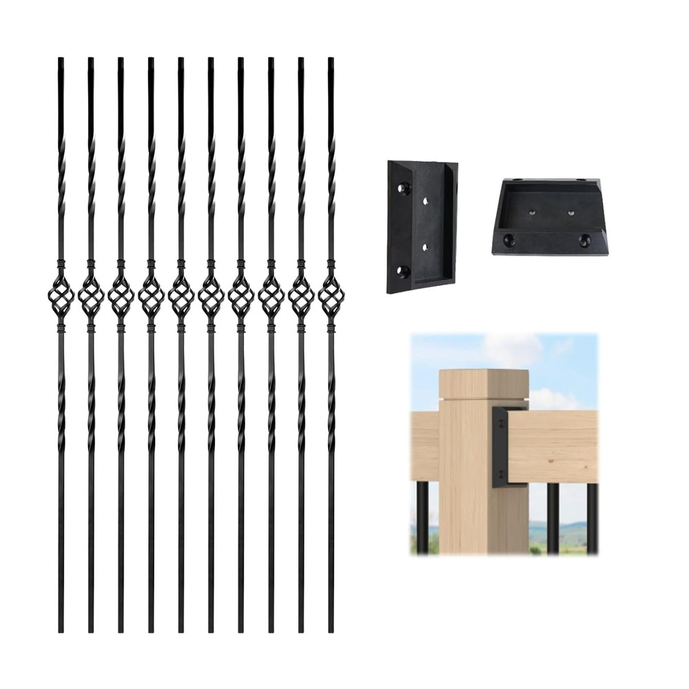 Deck Railing Bracket Kit with 10-Pack 44'' Single Basket Stair Balusters
