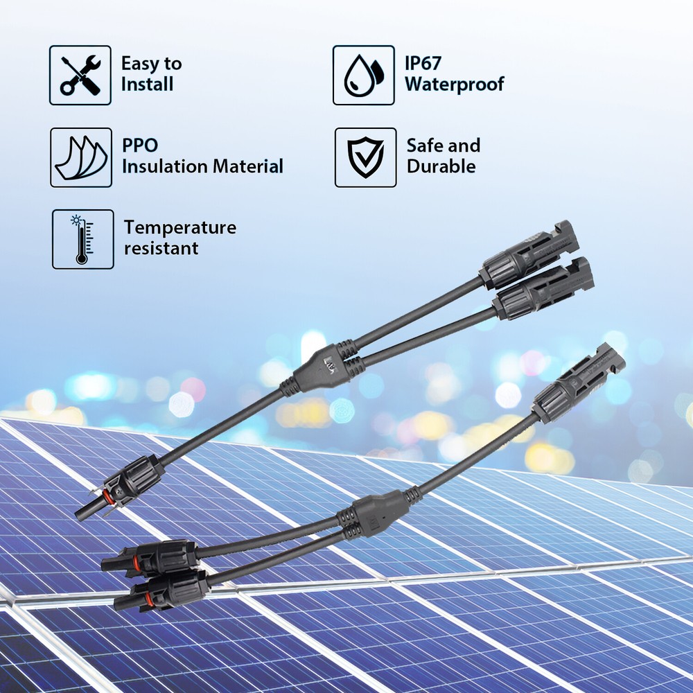 1Pair Solar Cable Splitter Waterproof IP67 2Y Branch Solar Panel Cable Connector