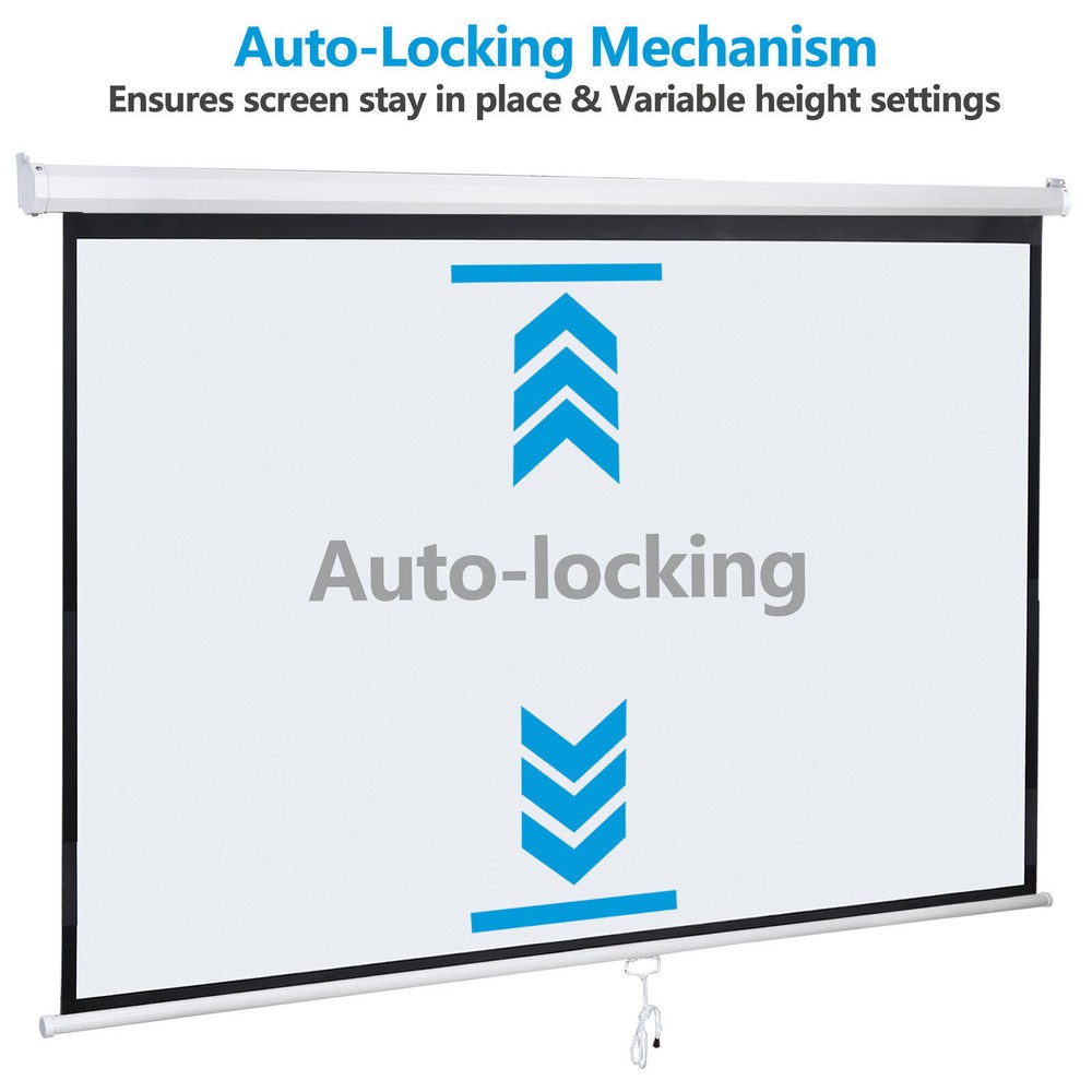 80" Manual Pull Down Projector Screen Wall & Ceiling Mounted HD Screens Portable
