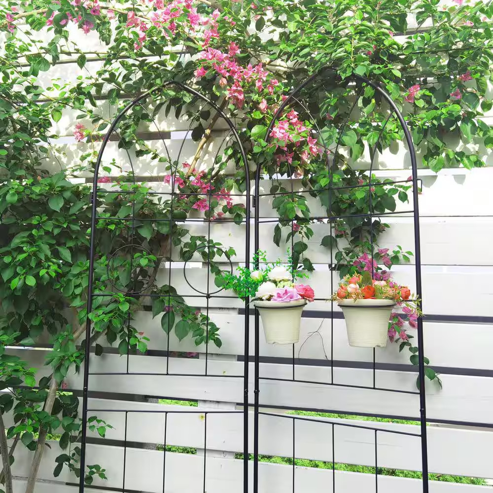 6.5 Ft Outdoor Black Metal Rustproof Garden Trellis for Climbing Plants, (4-Pack