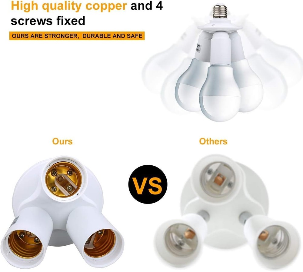 8T8 3 in 1 E26 E27 Light Bulb Socket Splitter Adapter, Standard LED Bulb Base...