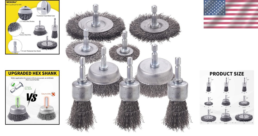Versatile 9-Piece Wire Brush Set for Drills: Efficient Rust Removal Solution