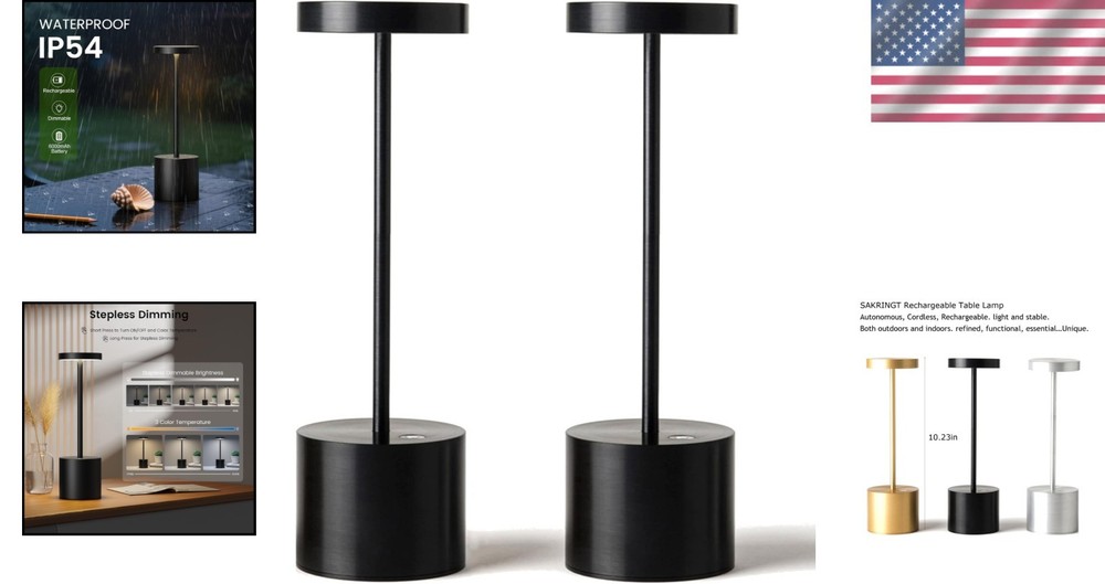 Minimalist Cordless Table Light, 5000mAh Battery - 2 Pack