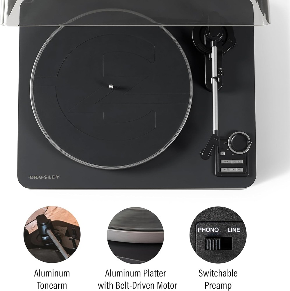 Crosley C300A-BK Fully Automatic Belt-Drive Bluetooth Turntable Record Player, B