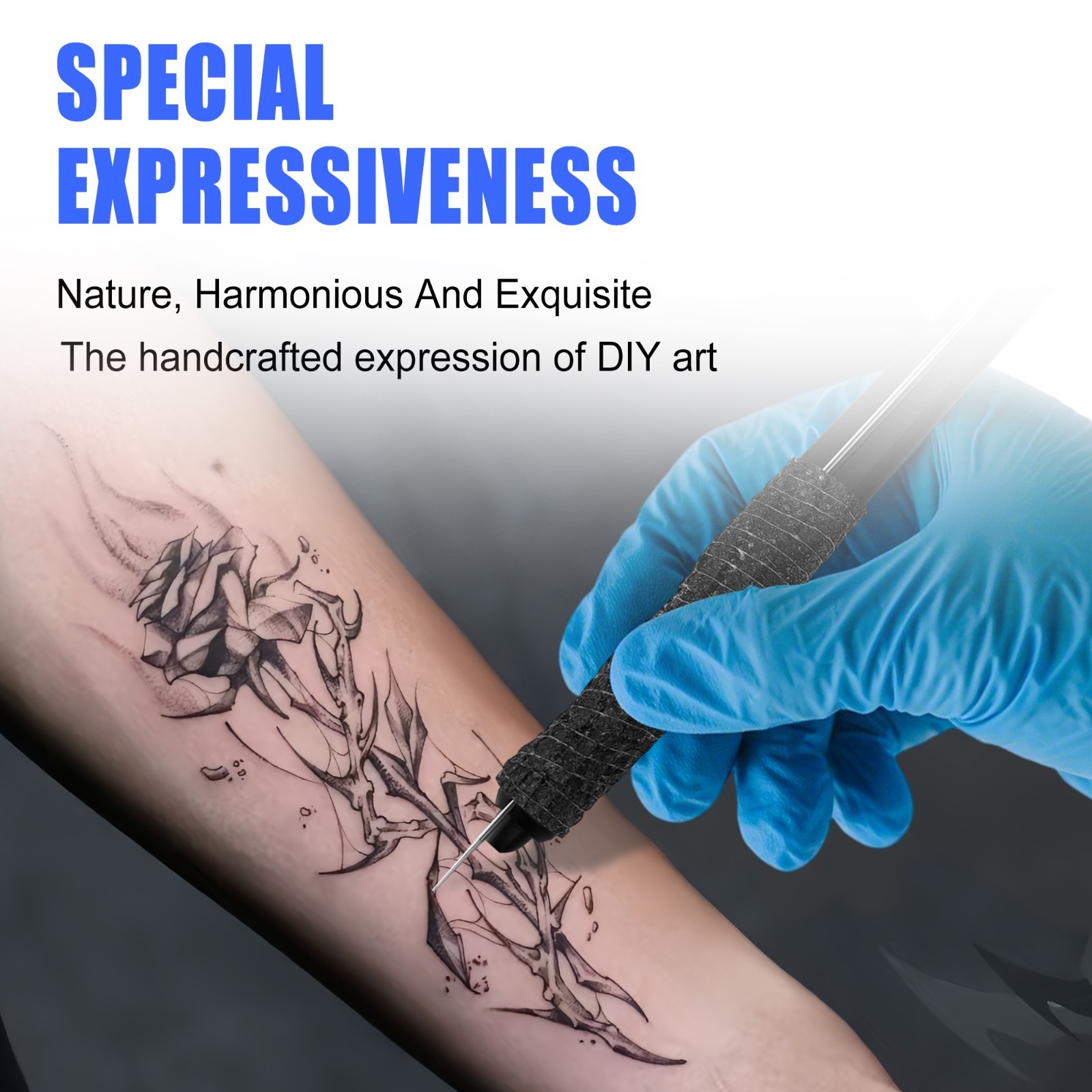 Hand Poke and StickTattoo Pen Kit Poke a Stick Tattoo Hand with 7 Ink 25 Needles