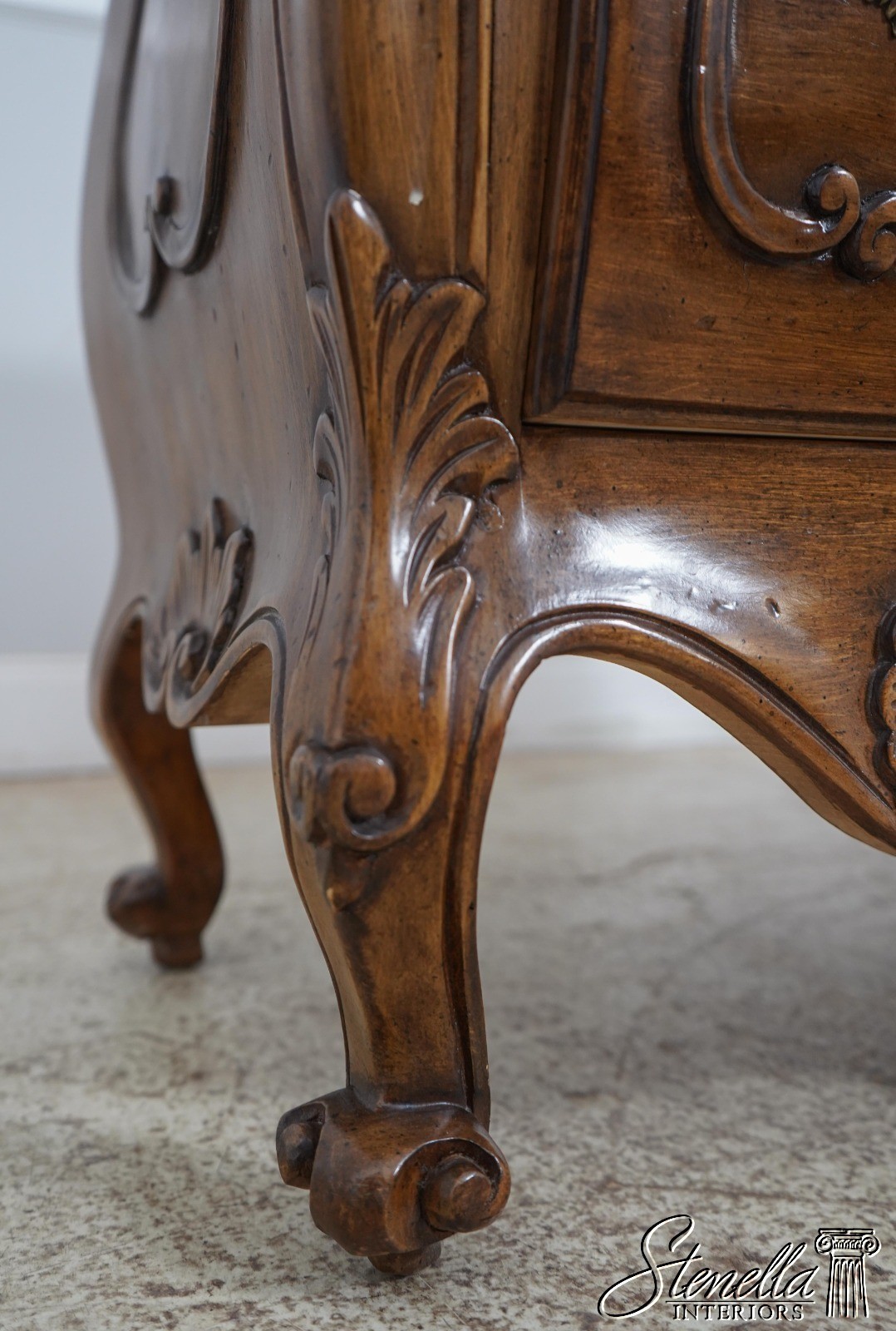 61893: Pair Italian Carved Walnut Finish Commodes Chests