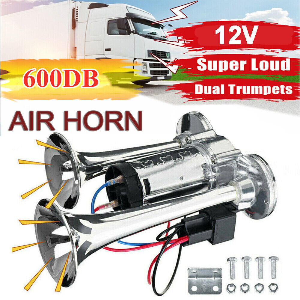 Super Loud Air Electric Horn 600DB 12V Dual Trumpet Car Truck Boat Train Speaker