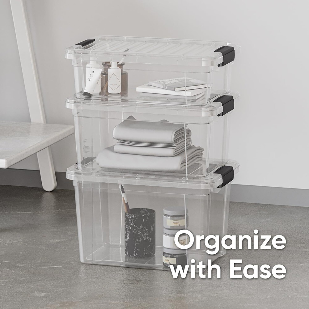 Superio Clear Storage Bins with Lids, 5 Pack- Plastic Storage Boxes - 8.7 Quart