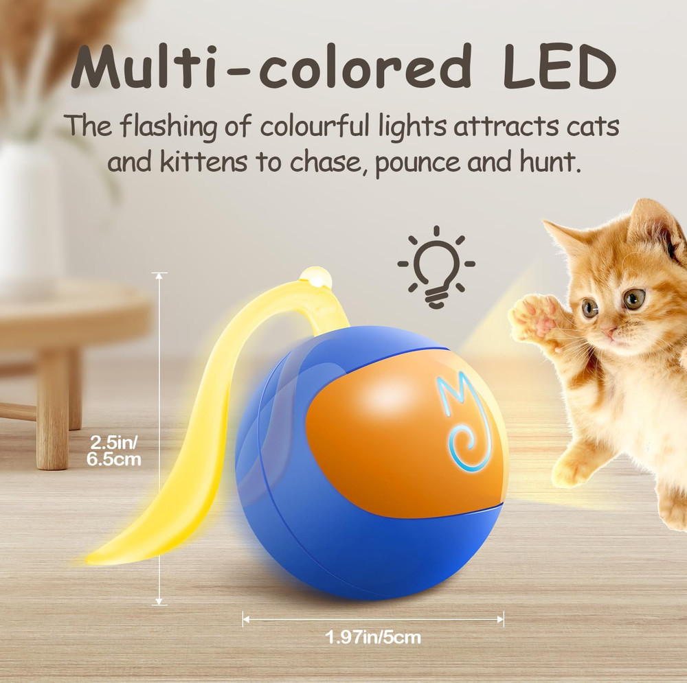 Interactive Cat Ball Toy Set, Fun Tracker, Automatic Rolling Chase Ball with Flu