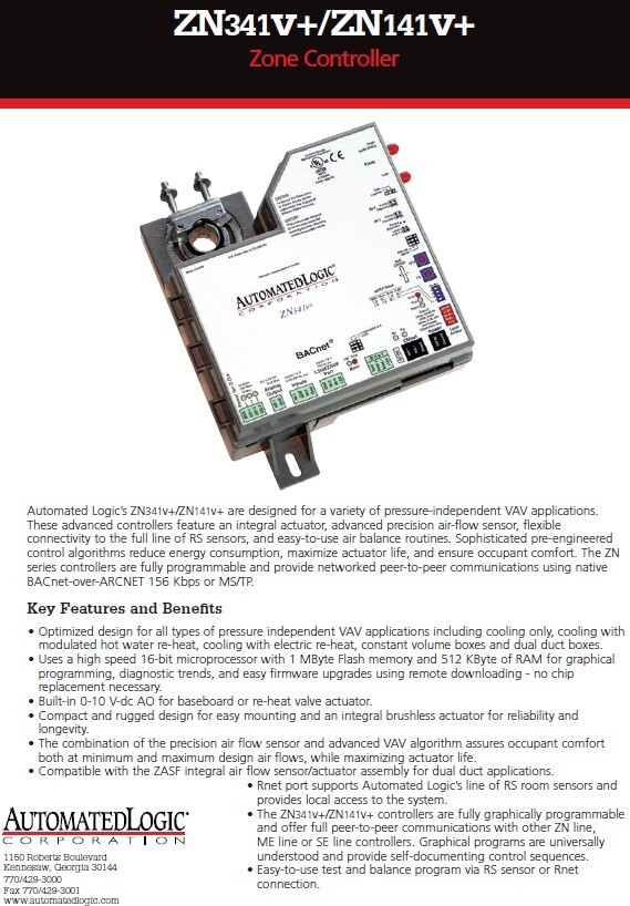 Automated Logic ZN141v+ Fully Programmable VAV Unit Controller