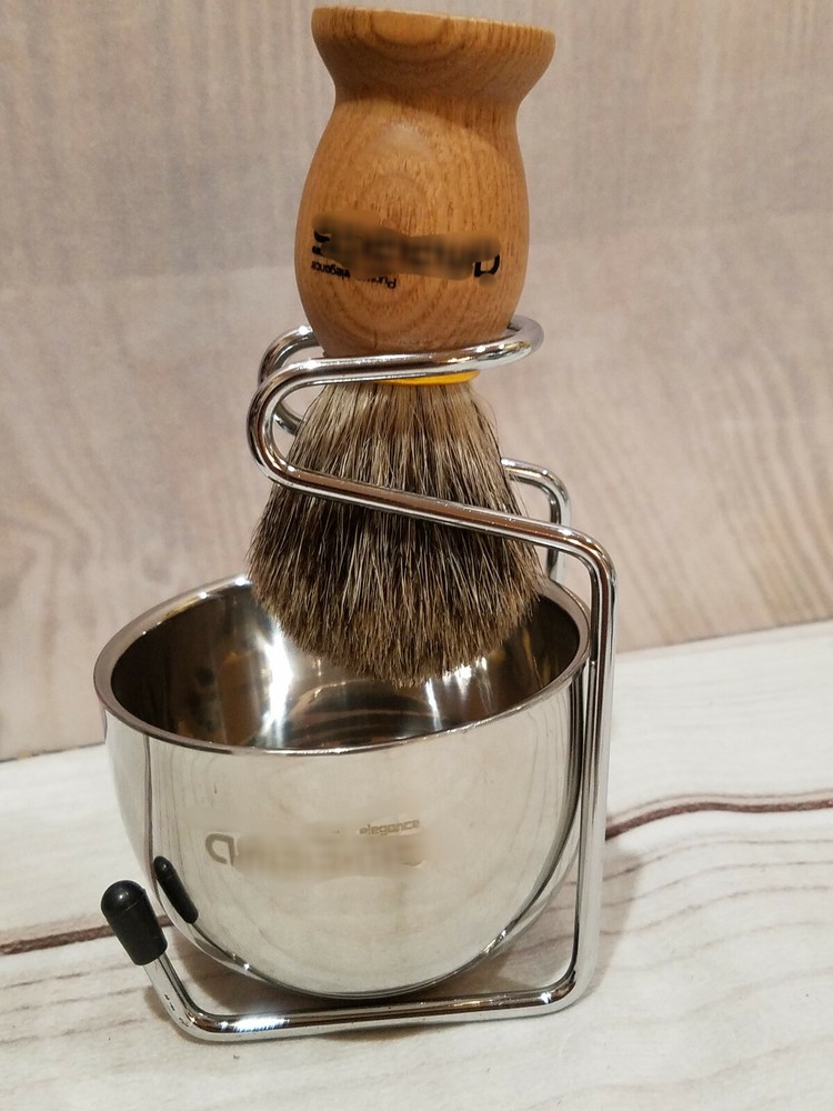 SHAVING GROOMING SET BRUSH CONTAINER & STAND CHROME ELEGANT BE MANLY READ