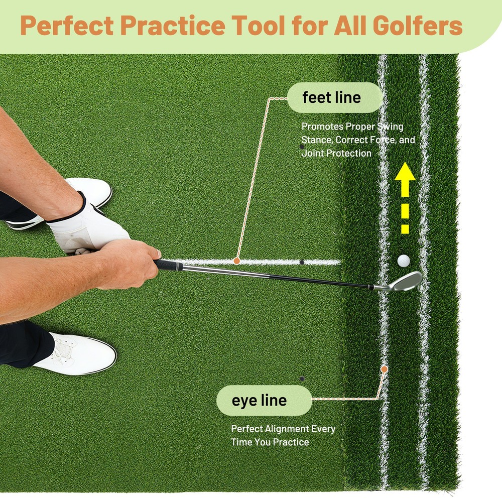 Dual Turf Golf Hitting Mat 5x4 FT, High-Density Practice Mat with Alignment Line