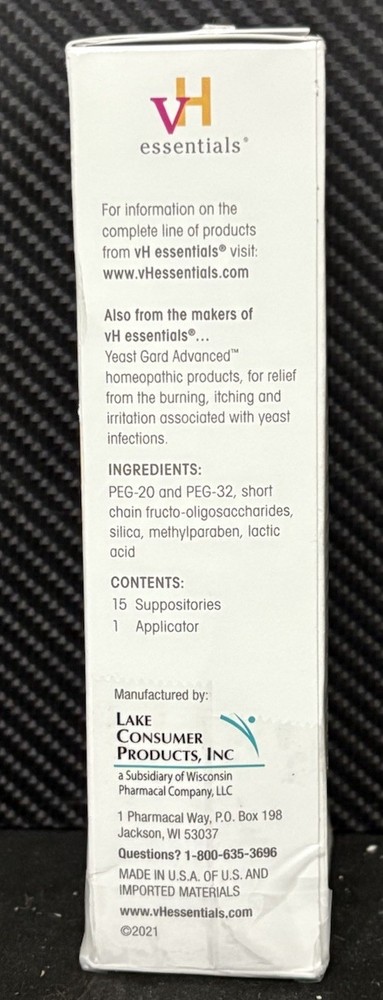 vH essentials Prebiotic PH Balanced Vaginal Suppositories,15 Count