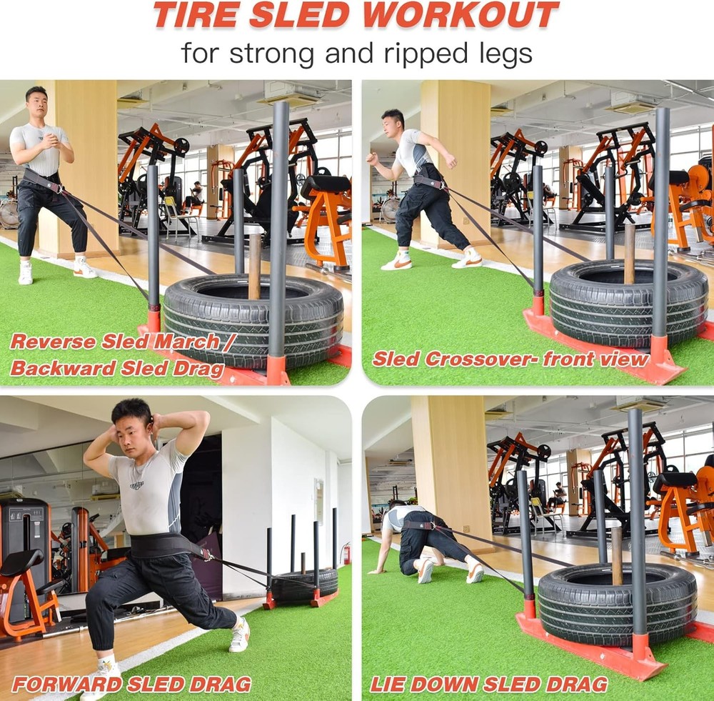 Adjustable sled pulling belt with straps hooks for strength training