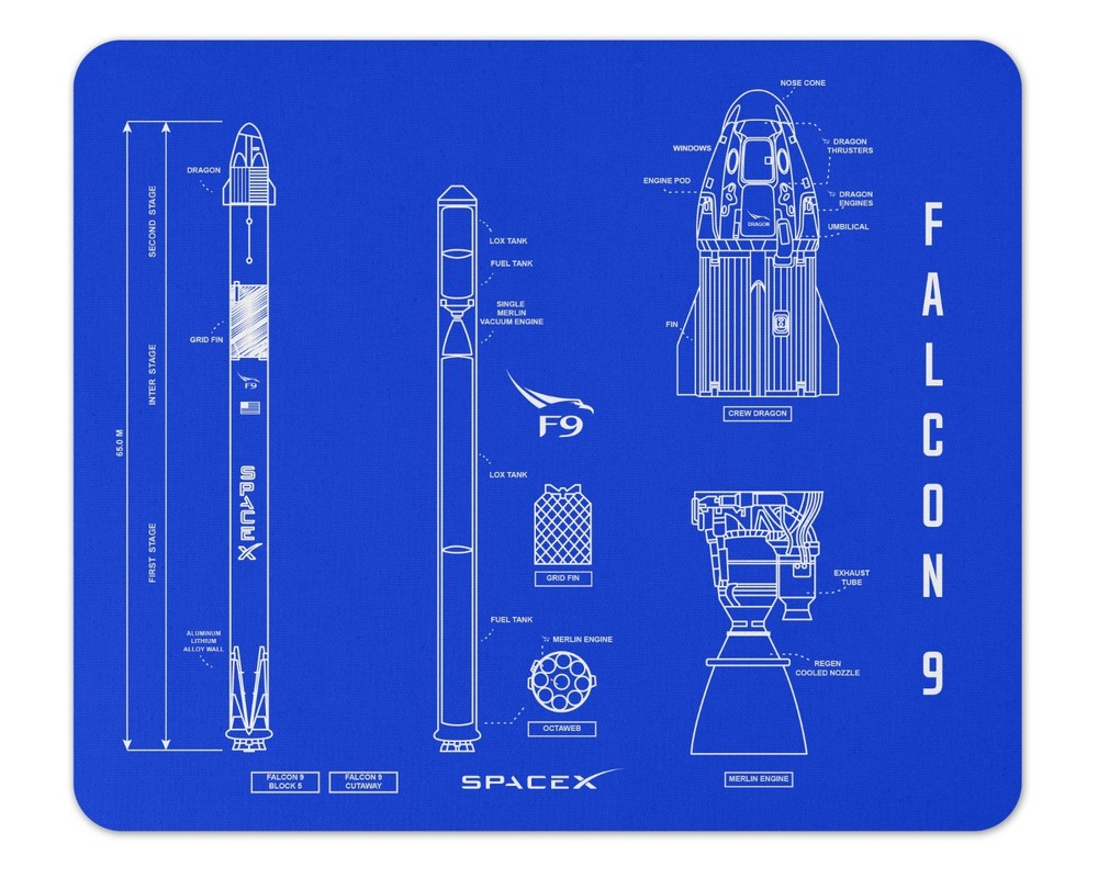Falcon 9 Blueprint Mousepad 1/4 Thick