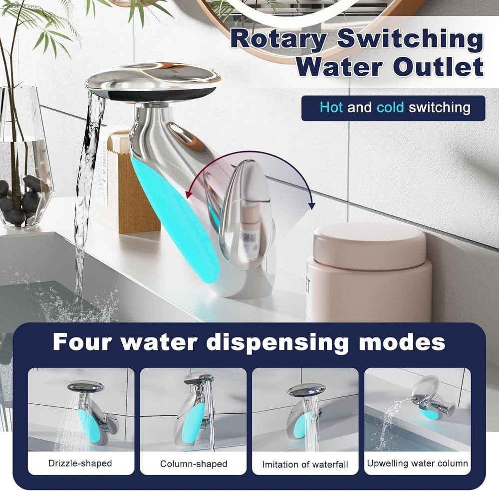LED Temperature Changing Lighting Smart Faucet, 360° Rotating, Silver
