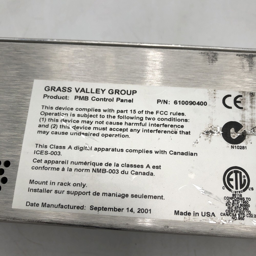 USED Grass Valley Encore/Prelude PMB Control Panel POWER TESTED READ C