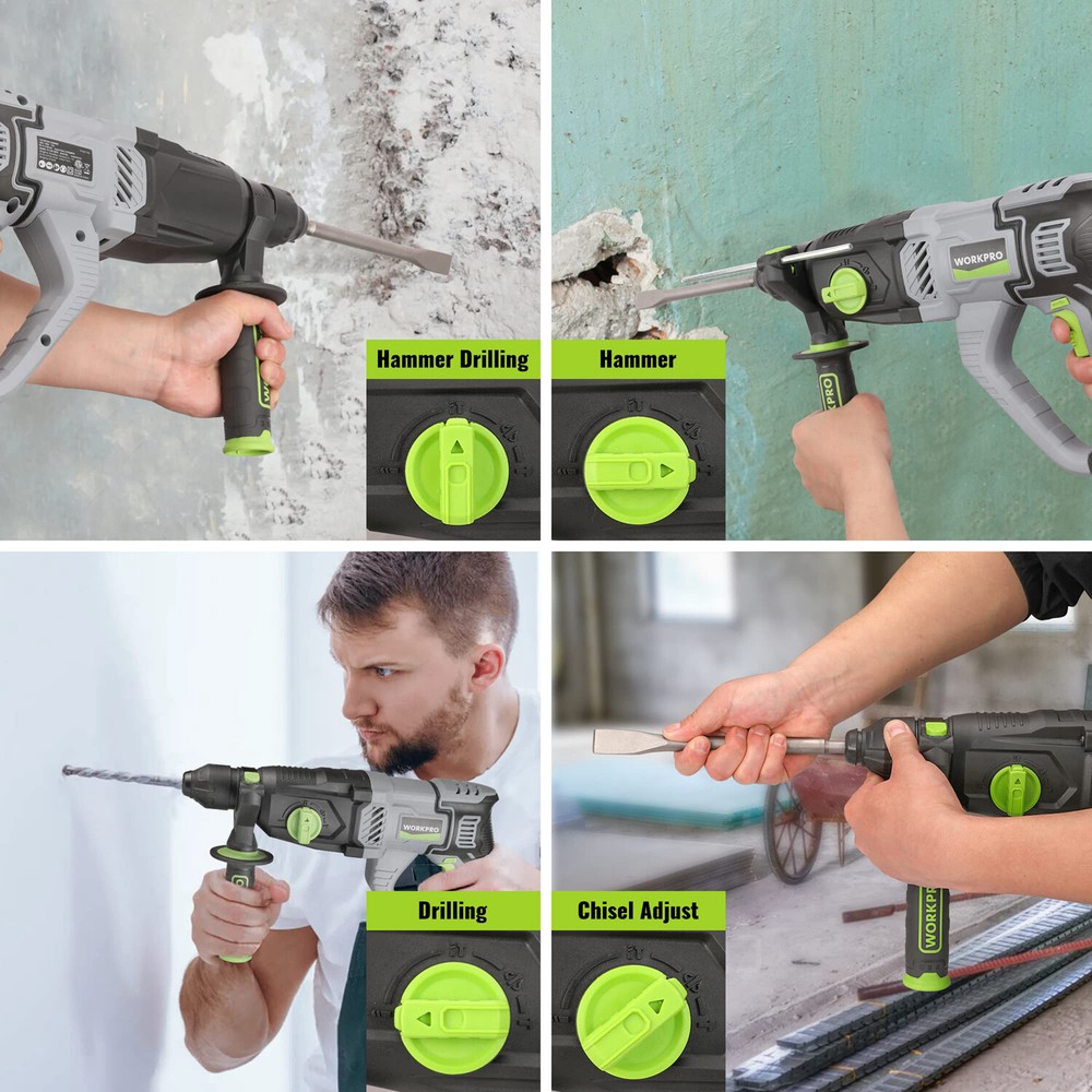 WORKPRO Lightweight Corded Premium SDS-Plus 7.5 AMP Rotary Hammer Drill 5PC Bits