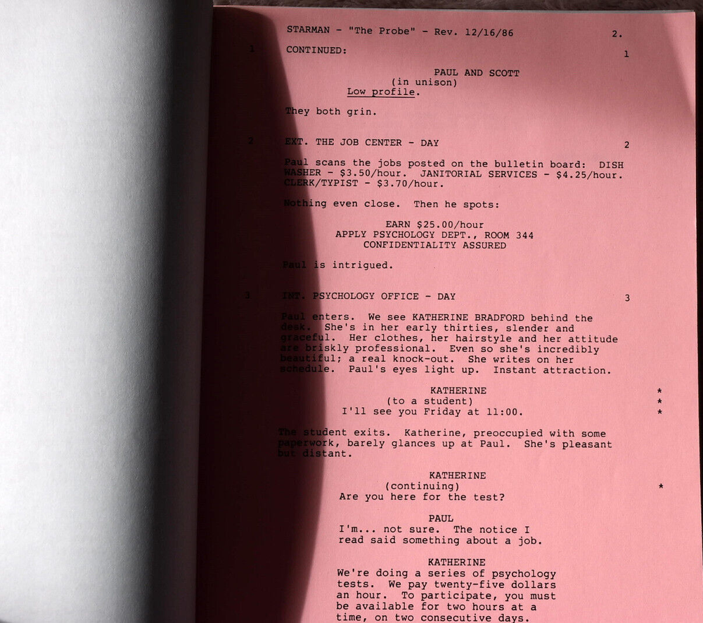 1986 Starman " The Probe " Original Screenplay Script First Draft