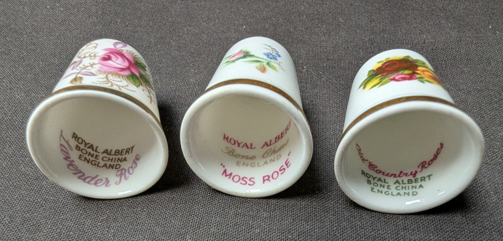 3 Royal Albert Rose Thimbles - Original Boxes