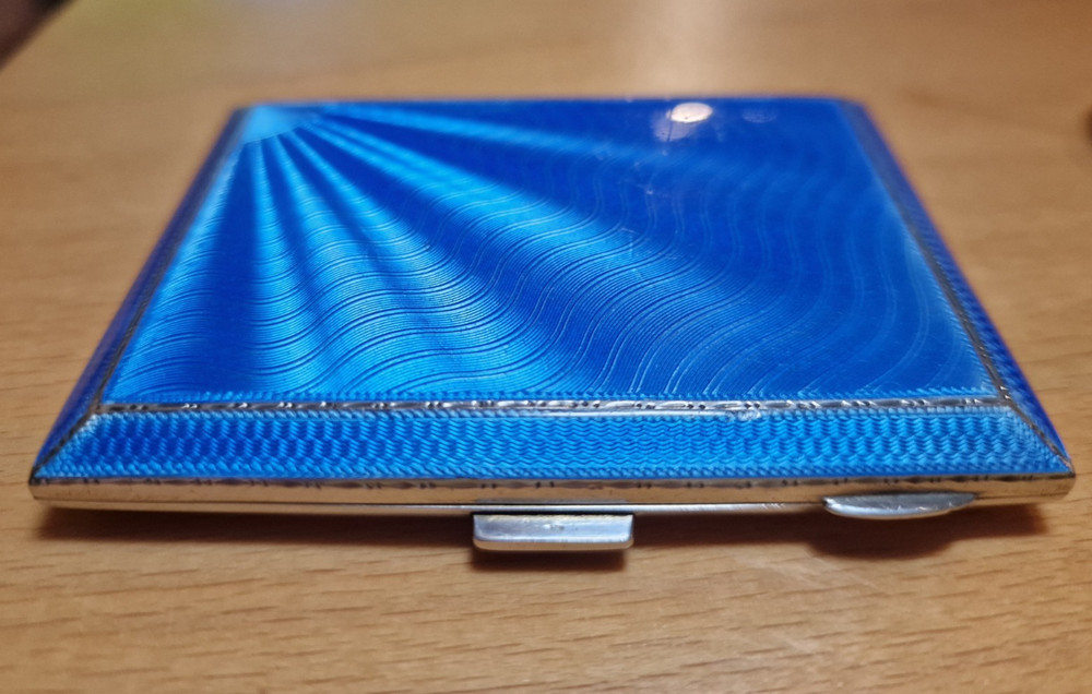 STUNNING BLUE ENAMEL SOLID SILVER CIGARETTE CASE ref 1443