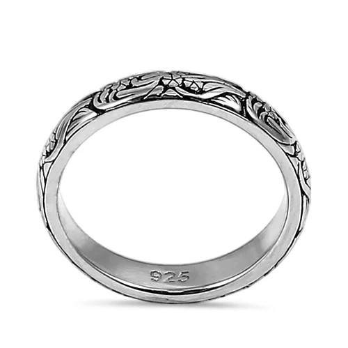 925 Sterling Silver Bold Flowers & Vines Eternity Ring