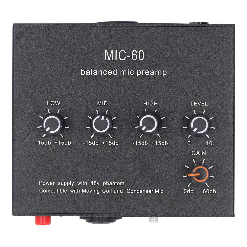 Microphone Preamp 3.5mm 6.5mm XLR Interface 60db Gain 48V Power New