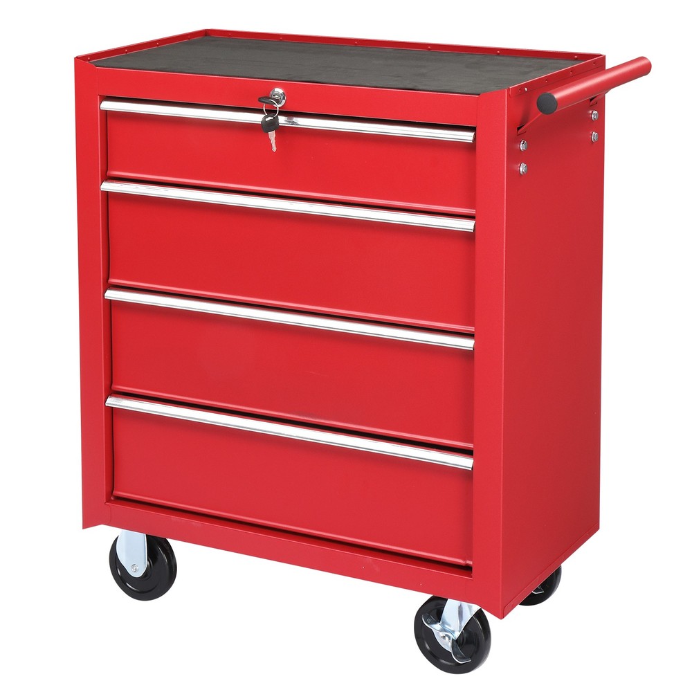 Red 4-Drawer Rolling Tool Chest with Lock & Key Tool Storage Cabinet with Wheels