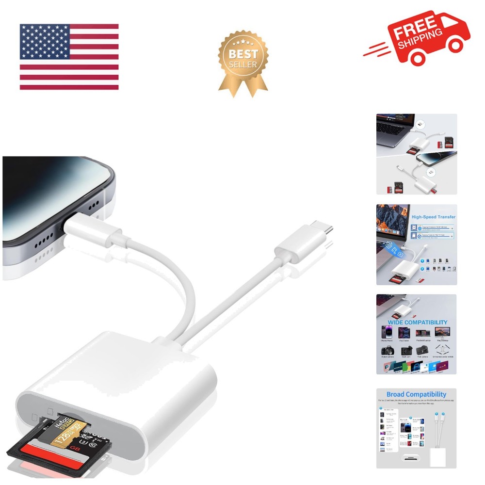 SD Card Reader for iPhone, iPad, USB C & Lightning Dual Connector Digital Cam...