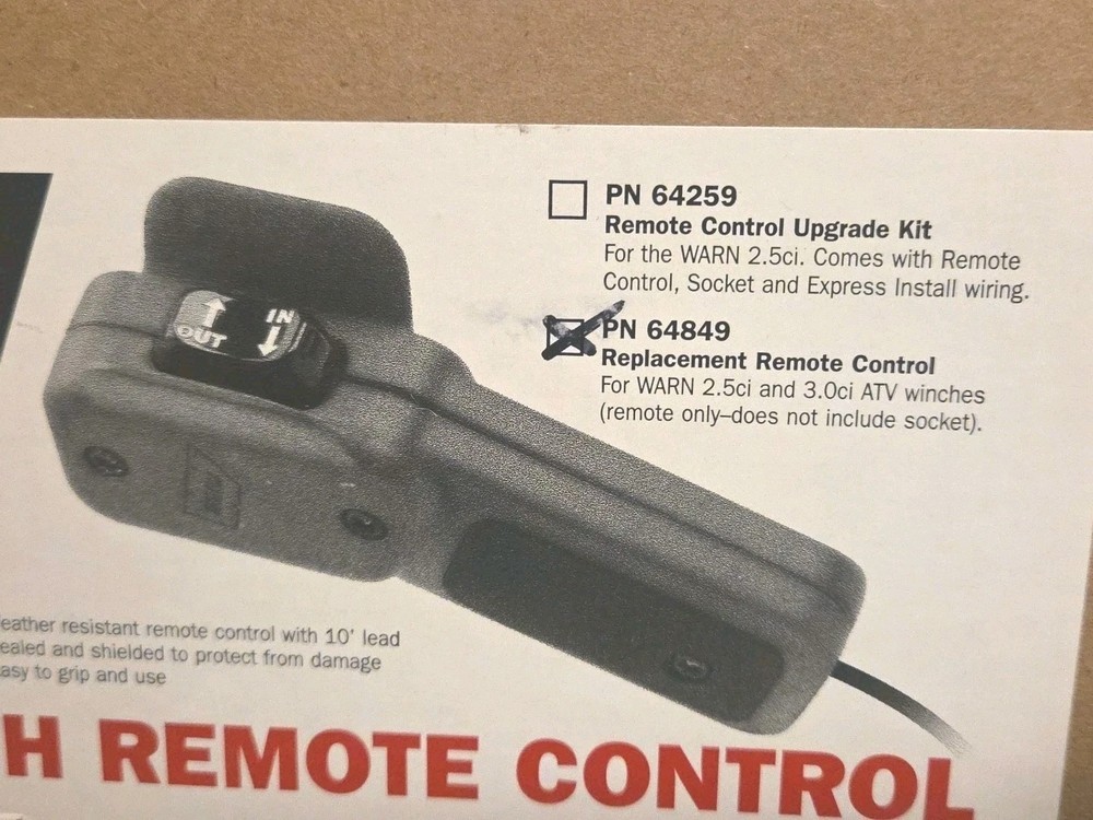 Warn PN 64849 ATV Winch Remote Control Replacement New Inner Sealed Pack