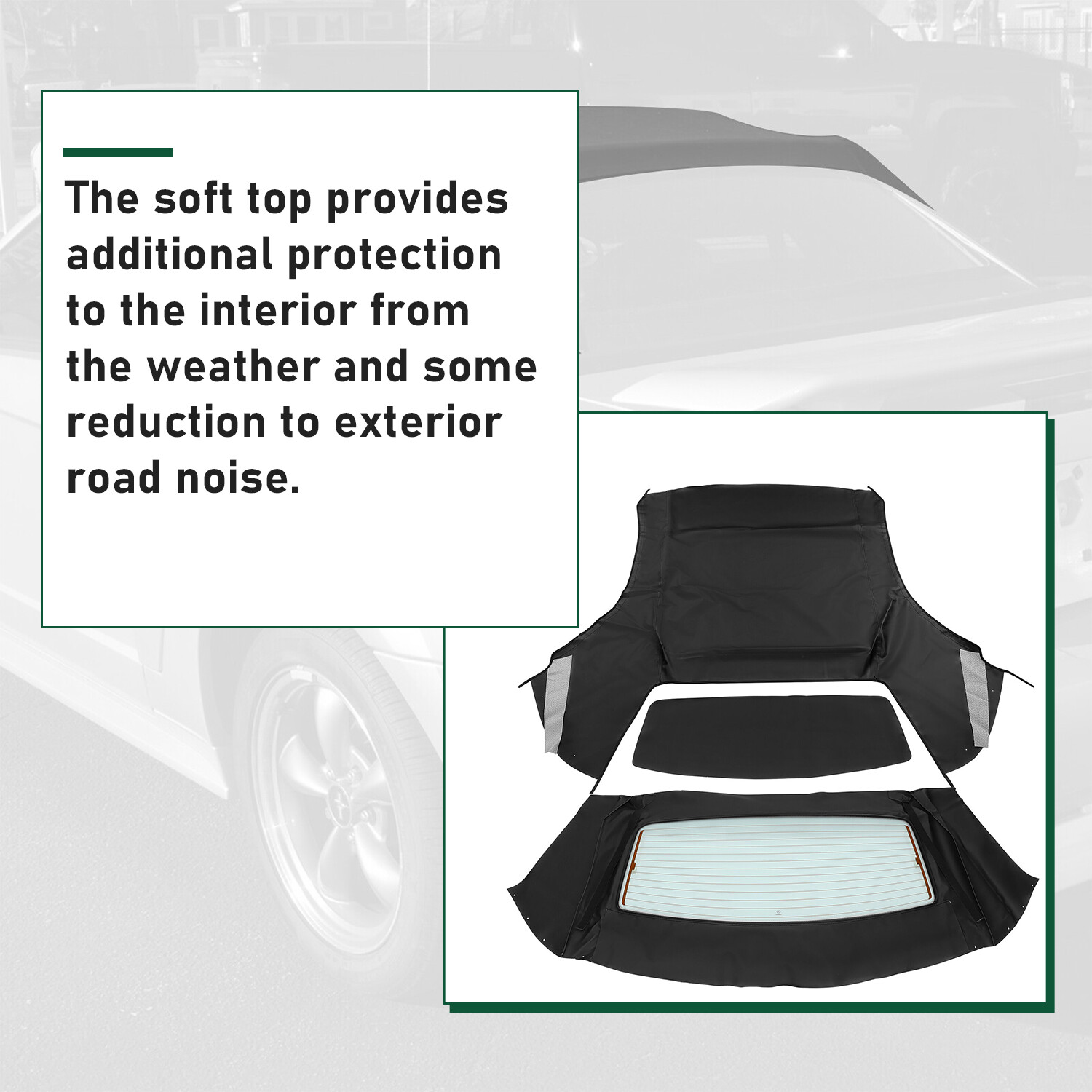 For Ford Mustang 1994-04 Convertible Soft Top w/Heated Glass Window, Black