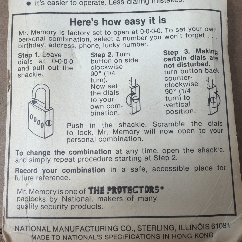 National Mr. Memory Combination Lock V656